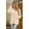 image:imageGRECERELLE Womens Cable Chunky Knit Cardigan Sweater with PocketsBeige