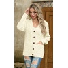 image:imageGRECERELLE Womens Cable Chunky Knit Cardigan Sweater with PocketsCreamy White
