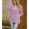 image:imageGRECERELLE Womens Cable Chunky Knit Cardigan Sweater with PocketsLight Purple