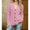 image:imageGRECERELLE Womens Cable Chunky Knit Cardigan Sweater with PocketsPink