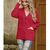 image:imageGRECERELLE Womens Cable Chunky Knit Cardigan Sweater with PocketsRed