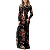 image:imageGRECERELLE Womens Casual Long Sleeve Maxi Dresses with Pockets Crew Neck Soft Stretchy Flowy Fall Dress for Work ChurchFlowers Brown Black