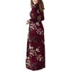 image:imageGRECERELLE Womens Casual Long Sleeve Maxi Dresses with Pockets Crew Neck Soft Stretchy Flowy Fall Dress for Work ChurchFlowers Wine Red