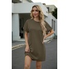 image:imageGRECERELLE Womens Casual TShirt Dress with Pockets Short Sleeve Shift Dresses WrinkleResistant Above Knee LengthArmy Green