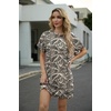 image:imageGRECERELLE Womens Casual TShirt Dress with Pockets Short Sleeve Shift Dresses WrinkleResistant Above Knee LengthBlack Khaki Leaf