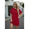image:imageGRECERELLE Womens Casual TShirt Dress with Pockets Short Sleeve Shift Dresses WrinkleResistant Above Knee LengthBurgundy