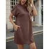 image:imageGRECERELLE Womens Casual TShirt Dress with Pockets Short Sleeve Shift Dresses WrinkleResistant Above Knee LengthDark Coffee