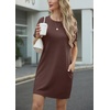 image:imageGRECERELLE Womens Casual TShirt Dress with Pockets Short Sleeve Shift Dresses WrinkleResistant Above Knee LengthDark Coffee