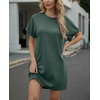 image:imageGRECERELLE Womens Casual TShirt Dress with Pockets Short Sleeve Shift Dresses WrinkleResistant Above Knee LengthDark Green