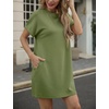image:imageGRECERELLE Womens Casual TShirt Dress with Pockets Short Sleeve Shift Dresses WrinkleResistant Above Knee LengthDill Green