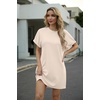 image:imageGRECERELLE Womens Casual TShirt Dress with Pockets Short Sleeve Shift Dresses WrinkleResistant Above Knee LengthLight Apricot