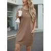 image:imageGRECERELLE Womens Casual TShirt Dress with Pockets Short Sleeve Shift Dresses WrinkleResistant Above Knee LengthLight Coffee