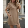 image:imageGRECERELLE Womens Casual TShirt Dress with Pockets Short Sleeve Shift Dresses WrinkleResistant Above Knee LengthLight Coffee