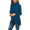 image:imageGRECERELLE Womens Fall Chunky Turtleneck Long Sleeve Asymmetric Hem Loose Knit Pullover Sweaters Tops S2XL15 Blue