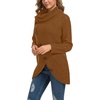 image:imageGRECERELLE Womens Fall Chunky Turtleneck Long Sleeve Asymmetric Hem Loose Knit Pullover Sweaters Tops S2XLCaramel