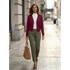 image:imageGRECERELLE Womens Lightweight Cropped Cardigan Sweater Scalloped TrimBurgundy