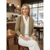 image:imageGRECERELLE Womens Lightweight Cropped Cardigan Sweater Scalloped TrimKhaki