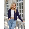 image:imageGRECERELLE Womens Lightweight Cropped Cardigan Sweater Scalloped TrimNavy Blue