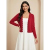 image:imageGRECERELLE Womens Lightweight Cropped Cardigan Sweater Scalloped TrimRed