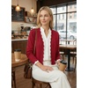 image:imageGRECERELLE Womens Lightweight Cropped Cardigan Sweater Scalloped TrimRed