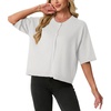 image:imageGRECERELLE Womens Lightweight Short Sleeve Cardigan Sweater Button Down Cropped Knit Top Casual Soft Summer Layering Shrug for Office Travel Vacation White