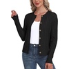 image:imageGRECERELLE Womens Long Sleeve Cable Knit Button Down Crew Neck Casual Cardigan Sweater S2XLBlack