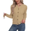 image:imageGRECERELLE Womens Long Sleeve Cable Knit Button Down Crew Neck Casual Cardigan Sweater S2XLKhaki