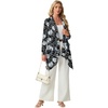 image:imageGRECERELLE Womens Long Sleeve Lightweight Cardigan Casual Open Front Draped Asymmetric Hem Cardigans with PocketsBlack White Lily