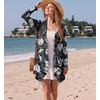 image:imageGRECERELLE Womens Long Sleeve Lightweight Cardigan Casual Open Front Draped Asymmetric Hem Cardigans with PocketsBlack White Lily
