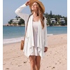 image:imageGRECERELLE Womens Long Sleeve Lightweight Cardigan Casual Open Front Draped Asymmetric Hem Cardigans with PocketsWhite