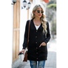 image:imageGRECERELLE Womens Long Sleeve Open Front Cardigan Button Down Ribbed Lightweight Knit Outerwear with Pocket01 Black