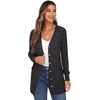 image:imageGRECERELLE Womens Long Sleeve Open Front Cardigan Button Down Ribbed Lightweight Knit Outerwear with Pocket02 Dark Gray