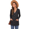 image:imageGRECERELLE Womens Long Sleeve Open Front Cardigan Button Down Ribbed Lightweight Knit Outerwear with Pocket02 Dark Gray