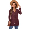 image:imageGRECERELLE Womens Long Sleeve Open Front Cardigan Button Down Ribbed Lightweight Knit Outerwear with Pocket03 Wine Red