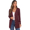 image:imageGRECERELLE Womens Long Sleeve Open Front Cardigan Button Down Ribbed Lightweight Knit Outerwear with Pocket03 Wine Red