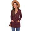 image:imageGRECERELLE Womens Long Sleeve Open Front Cardigan Button Down Ribbed Lightweight Knit Outerwear with Pocket03 Wine Red