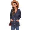image:imageGRECERELLE Womens Long Sleeve Open Front Cardigan Button Down Ribbed Lightweight Knit Outerwear with Pocket06 Navy Blue