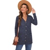 image:imageGRECERELLE Womens Long Sleeve Open Front Cardigan Button Down Ribbed Lightweight Knit Outerwear with Pocket06 Navy Blue
