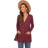 image:imageGRECERELLE Womens Long Sleeve Open Front Cardigan Button Down Ribbed Lightweight Knit Outerwear with Pocket08 Red