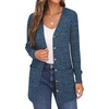 image:imageGRECERELLE Womens Long Sleeve Open Front Cardigan Button Down Ribbed Lightweight Knit Outerwear with PocketBlue