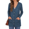 image:imageGRECERELLE Womens Long Sleeve Open Front Cardigan Button Down Ribbed Lightweight Knit Outerwear with PocketBlue