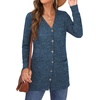 image:imageGRECERELLE Womens Long Sleeve Open Front Cardigan Button Down Ribbed Lightweight Knit Outerwear with PocketBlue