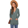 image:imageGRECERELLE Womens Long Sleeve Open Front Cardigan Button Down Ribbed Lightweight Knit Outerwear with PocketBlue Green