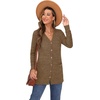 image:imageGRECERELLE Womens Long Sleeve Open Front Cardigan Button Down Ribbed Lightweight Knit Outerwear with PocketCaramel