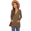 image:imageGRECERELLE Womens Long Sleeve Open Front Cardigan Button Down Ribbed Lightweight Knit Outerwear with PocketCaramel