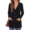 image:imageGRECERELLE Womens Long Sleeve Open Front Cardigan Button Down Ribbed Lightweight Knit Outerwear with PocketLight Black