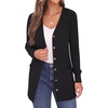 image:imageGRECERELLE Womens Long Sleeve Open Front Cardigan Button Down Ribbed Lightweight Knit Outerwear with PocketLight Black