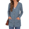 image:imageGRECERELLE Womens Long Sleeve Open Front Cardigan Button Down Ribbed Lightweight Knit Outerwear with PocketLight Blue