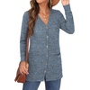 image:imageGRECERELLE Womens Long Sleeve Open Front Cardigan Button Down Ribbed Lightweight Knit Outerwear with PocketLight Blue