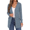 image:imageGRECERELLE Womens Long Sleeve Open Front Cardigan Button Down Ribbed Lightweight Knit Outerwear with PocketLight Blue
